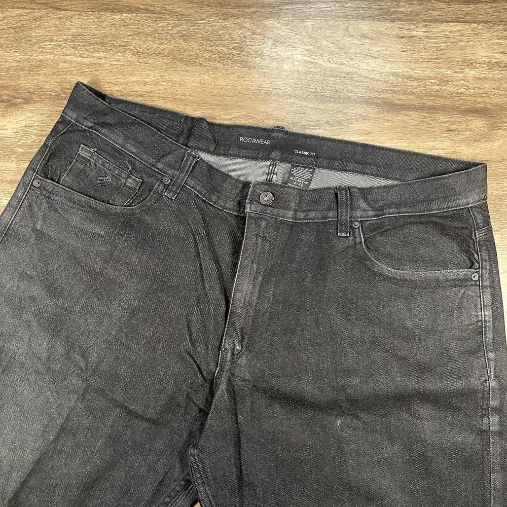 Rocawear Men's 42 Y2K 90's Skater Baggy Dark Wash Loose Black Denim Jeans - Picture 4 of 9